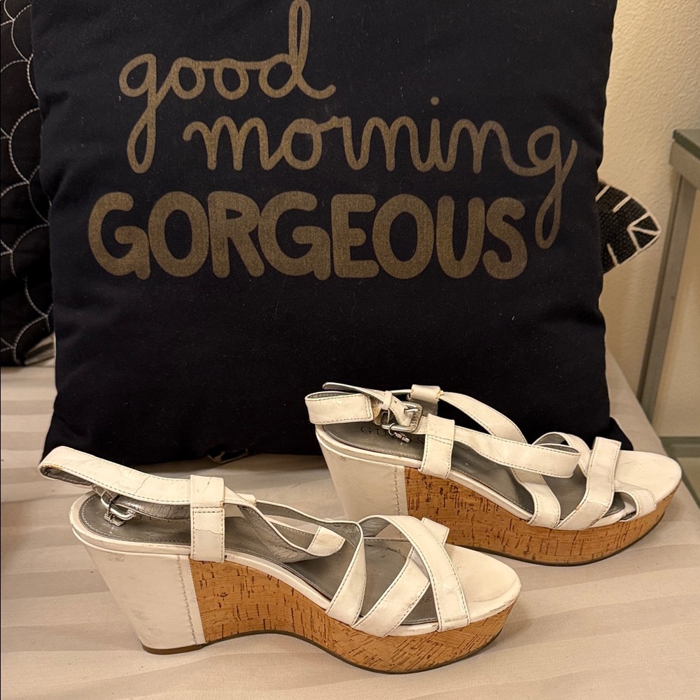 Guess Casual White Wedge Sandals